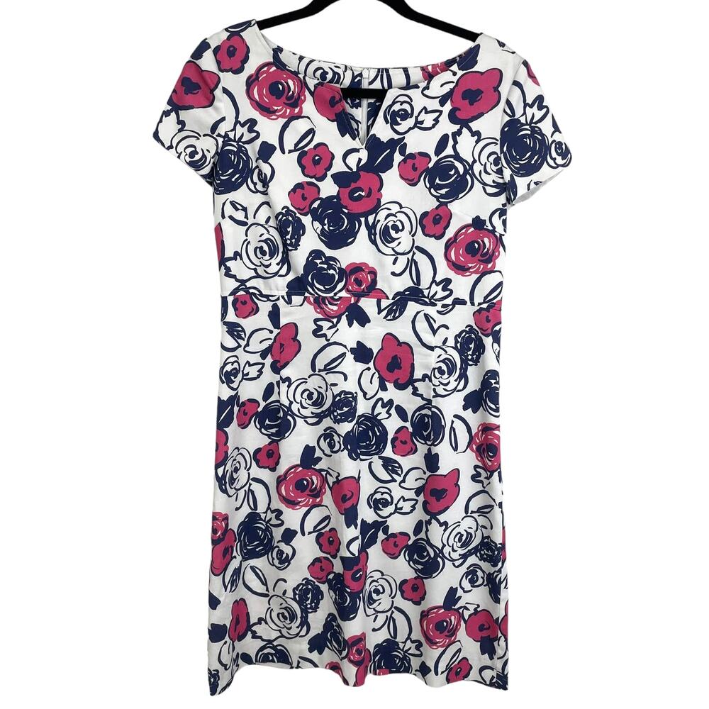 Sara Campbell Floral Print Short Sleeve Shift Dress Pink Blue Womens 10